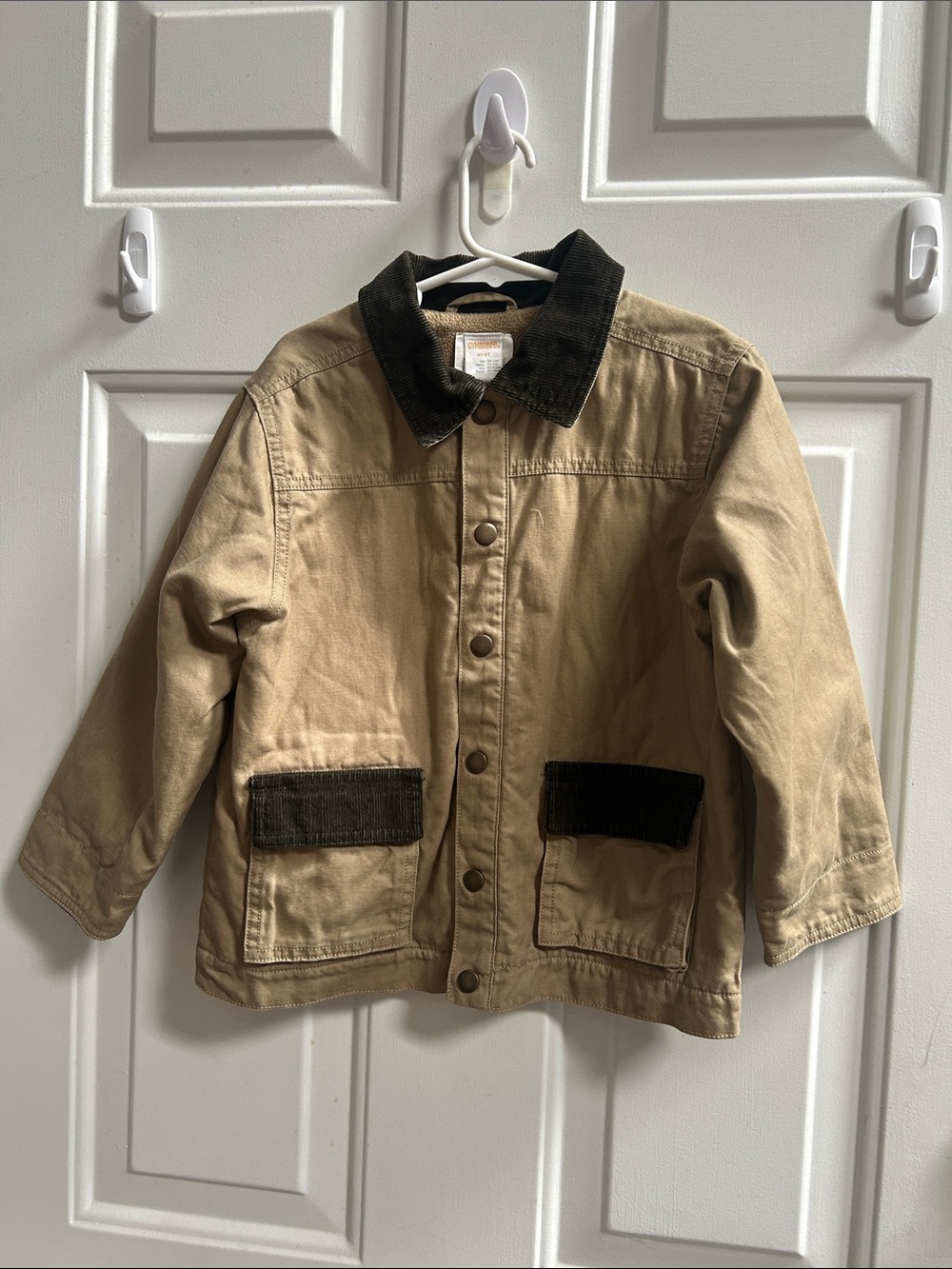 Gymboree Tan Khaki Canvas Jacket with Dark Brown Corduroy Trim Sz 4T-5T